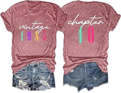 Chapter 40 Shirt for Women Vintage 1985 Letter Print Tee Forty Birthday Gift for Mama, Rosy 1, Medium