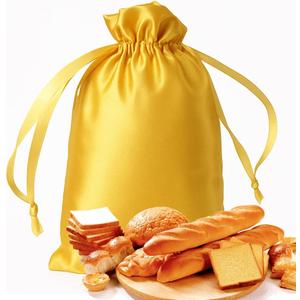 Reusable Bread Bag-2Pack Satin-Silk Touch Storage with Ribbon Closure, Multi-Color, Washable & Freezer Friendly, Keeps Bread Fresh Longer Eco-Friendly Alternative to Plastic-Gold