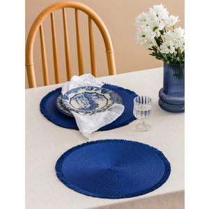 15 Inch Christmas Table Place Mats Set of 4 Shiny Round Woven Placemats for Home Kitchen Dining Decor BLUE