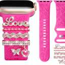 DaQin Flower Engraved Band Compatible with Apple Watch Bands for Women 40mm 38mm 41mm 42mm, Soft Silicone Strap With Dressy Decorative Apple Watch Charms for iWatch Series 11 10 9 8 7 6 5 4 3 2 1 SE Size: 38mm/40mm/41mm/42mm(Series 11 10)