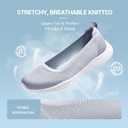 Women's Knit Slip On Walking Shoes - Comfort Ballet Flats with Rubber Sole & Arch Support (Gray)