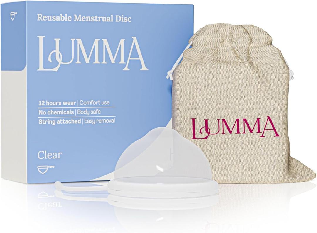 LUMMA Menstrual Disc | Includes Carrying Pouch and Silicone String for Easy Removal | Comfortable & Sustainable Choice to Tampons | Reusable Medical Grade Silicone, Leak-Proof |Transparent, Short-Cervix (Clear.)