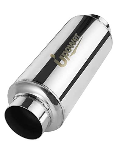 Upower 2.5" Inlet&Outlet Exhaust Resonator,4" x8.5" Body 11.5" Overall Length Center Straight Through Stainless Steel Muffler,Polished