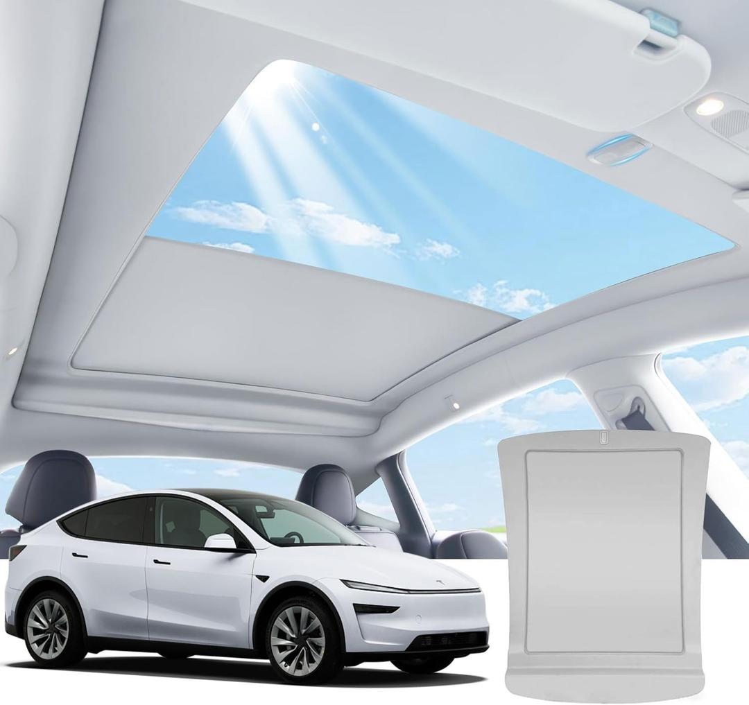 Electric Sunshade Roof for Tesla Model Y 2026~2025, Heat Insulation Glass Roof for Tesla Model Y Juniper, 5 Layer 99.9% UV Protection, Interior Gray Hidden Wires Single Front Switch
