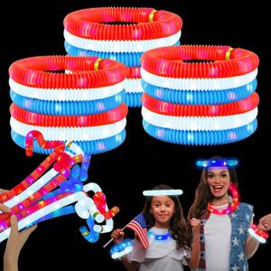 4th of July Red White Blue Glow Sticks Party Favors Supplies 18 PCS,Light Up Pop Tubes Accessories Bracelets Necklaces for Kids Toddlers, Fourth of July Patriotic Toys Gifts Items for Independence Day