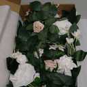 Ling's Moment 5FT White Artificial Flower Garland Fake Rose Green Leaves Floral Garland Arch Flowers Vine for Wedding Party Backdrop Decor Mantel Home Table Centerpieces Window Decorations