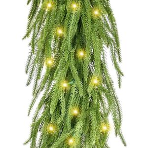 Christmas Garland with Lights for Mantle Prelit - INCIKITI 9FT Norfolk Pine Garland Prelit Garlands for Decoration Christmas, Battery Operated Christmas Garland with Lights for Stairs Railing Table