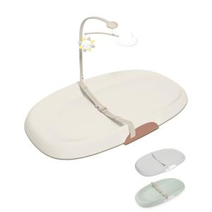Skip Hop Baby Changing Pad Nursery Style Wipe-Clean Contoured with Cushioned Foam, Non-Skid Base, Built-in Safety Belt & Tuck-Away Toy Bar Fits Standard Changing Tables, Oat