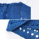 Crochet Cover Up Hollow Out Drop Shoulder Cover-ups Knit Long Sleeve Beach Dress for Women (Blue, S)