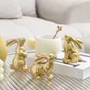 AOMOONOA Resin Gold Bunny Decor Rabbit Figurines, Small Easter Bunny Figurine Set of 3, Easter Rabbit Statues for Spring Tabletop Decor