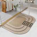 YDKGL Half Circle Bath Mat, Non Slip Bath Mat, Thin Bathroom Rugs Fit Under Door Quick Dry Absorbent Washable Bathroom Mat with Rubber Backing, Brown Beige 16x24