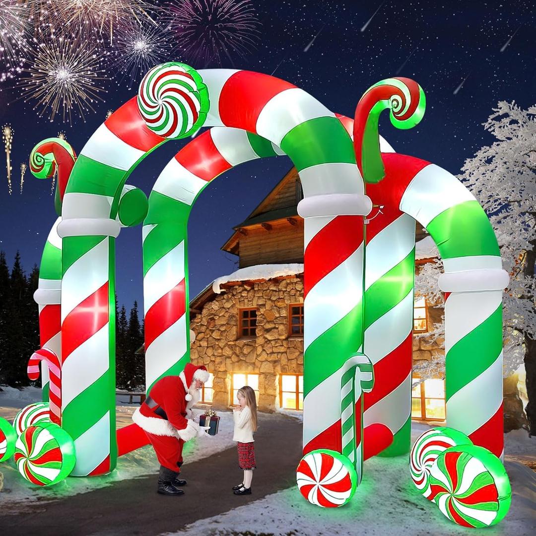 Kalolary 13FT Christmas Archway Inflatables with LED Light, Giant Xmas Candy Arch Inflatable Stereoscopic Blow up Christmas Outdoor Yard Decorations for Square Shopping Mall Lawn Garden Holiday Party