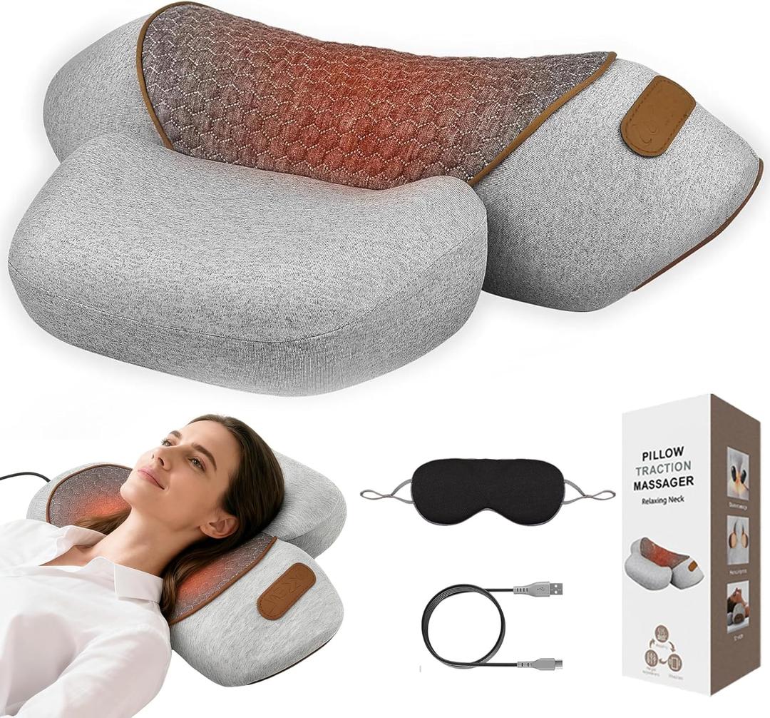 3-in-1 Neck Massager Pillow,Ergonomic Neck Massager with Heating,Traction & Vibration,Hump Corrector for Shoulder Pain Relief, Neck Pillow for Daily Comfort,Women's Day Gifts