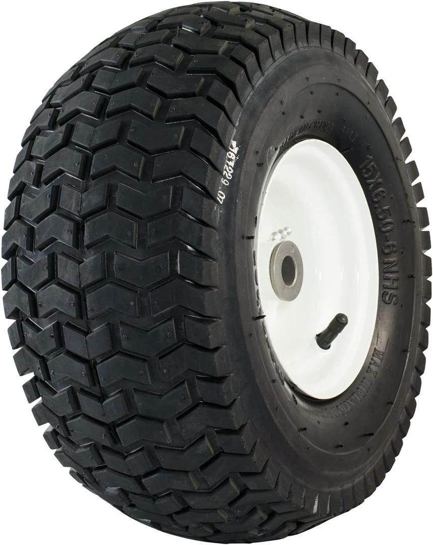 Marathon 15x6.50-6 Pneumatic Tire and Wheel Assembly, Centered Hub, Contractor-Grade Bushings, Replacement Riding Lawn Mower Front Tire, Easy Install Assembly, 20346