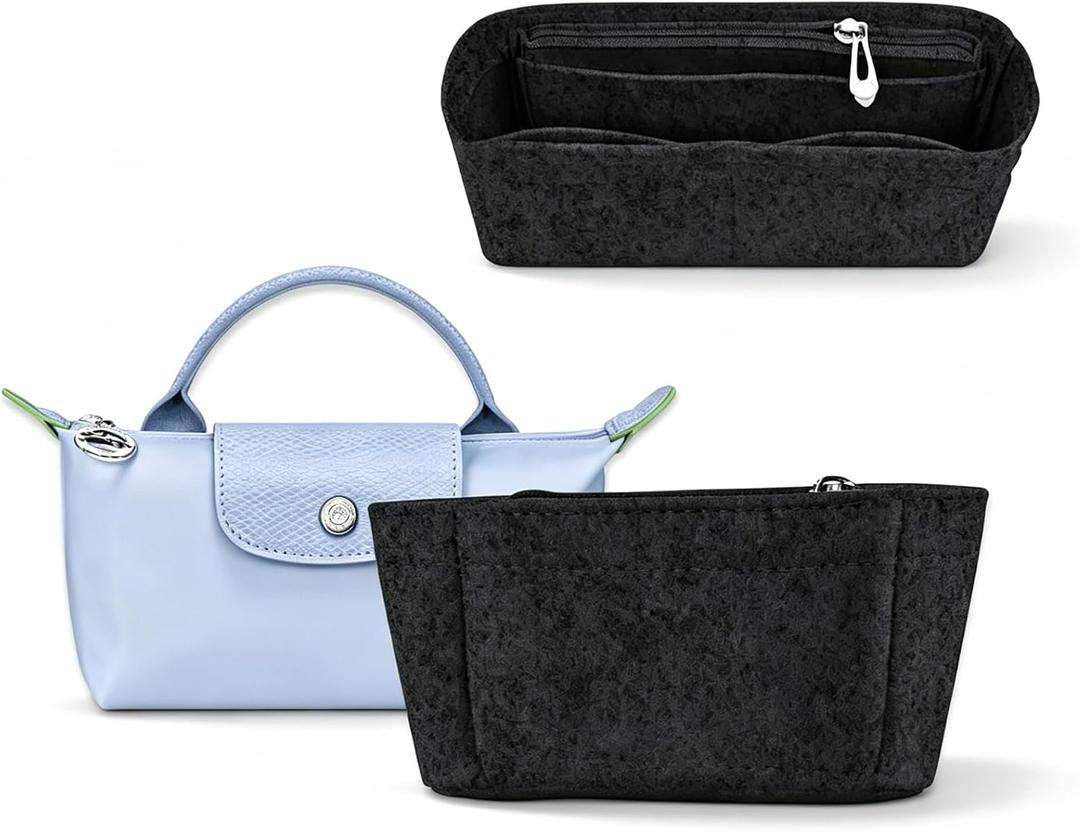 Chispee Felt Purse Organizer Insert for Longchamp Le Pliage & Gucci GG Marmont, Multi-Pocket Handbag Insert with Inner Liner, Storage Compartments, Dark Grey