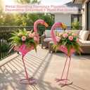 Set of 2 Pink Metal Standing Flamingo Planter Flower Pot | With Drainage Hole, Decorative Garden Sculpture for Lawn Patio, Yard, Indoor Outdoor Use for Trailing Flowers and Plants