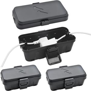 Hrensaw 3PCS Small Weatherproof Electrical Connection Box (Inner 5.5x3x2.2inch),Outdoor Electrical Box, Waterproof Extension Cord Covers for Plug, Extension Cables, Holiday Lights, Black