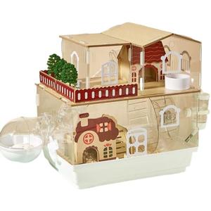 2-Level Luxury Hamster Cage Villa, Large Pet House with Balcony, Special Ventilation Design