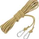 MECCANIXITY Hollow Braided Polypropylene Anchor Rope with Hook, 1/4 Inch 33ft Nylon Floating Line for Marine Pool Life Boat Anchor Rope, Khaki