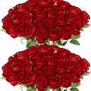 Rowfad 60 Pcs Artificial Roses Bulk Velvet Silk Roses Red Rose Flowers for Wedding Centerpieces Bridal Bouquet Mohter's Day Valentine's Day Christmas Home Decor (60, Red)