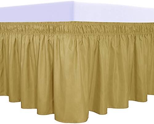 PureFit Wrap Around Ruffled Bed Skirt with Adjustable Elastic Belt - 22 Inch Drop Easy to Put On, Wrinkle Free Bedskirt Dust Ruffles, Bed Frame Cover for Queen, King and C-King Size Beds, Gold