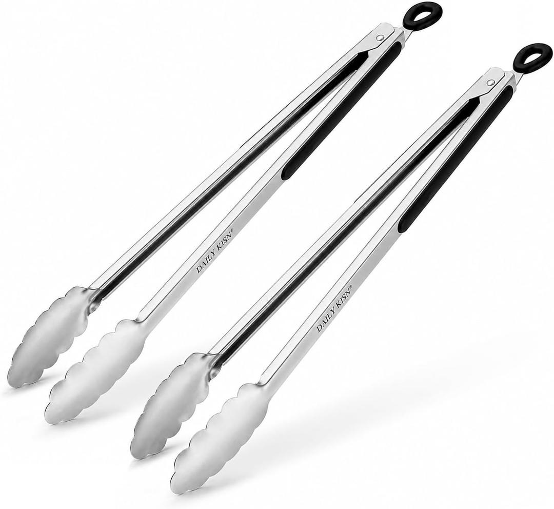 Grill Tongs, 17 Inch Extra Long BBQ Tongs, Premium Stainless Steel Metal Tongs for Cooking, Grilling, Charcoal, Barbecue/BBQ, Buffet (17", 2PCS)