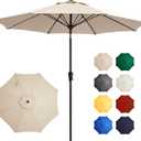 2 x Ayge 9FT Large Outdoor Patio Umbrella Market Table Umbrella-UV Resistant, Easy Push Button Tilt and Crank, 8 Sturdy Fiberglass Ribs Heavy-Duty Pool Umbrella for Deck, Backyard,Garden,Beige