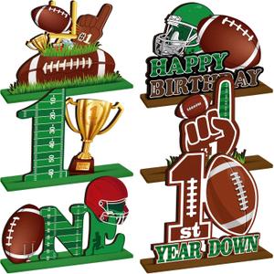 6 Pcs Football 1st Birthday Decorations Football Table Centerpiece Wooden First Year Down Themed Party Supplies First Down Rugby Ball Decor Table Toppers for One Year Old Baby Shower