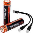 NERMAK 3.7V 3200mAh USB Rechargeable Lithium lon Battery for Flashlights, Headlamps, Bike Lights, Bluetooth Speaker Etc(2 Pack)