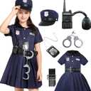 Wizland Police Costume For Girls Career Day Halloween Toddler Cop Costume Police Uniform Outfit for Girls 3-4Y