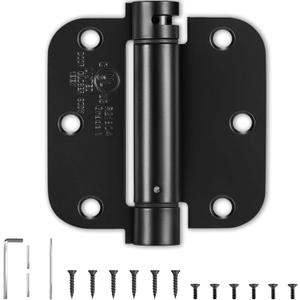 PTSOC Self-Closing Door Hinge, 3.5 Inch x 3.5 Inch, 1 Pack, Rounded 5/ 8 Radius Corners, Spring Loaded Hinge Adjustable Tension for Residential/ Commercial Standard Interior Doors, Matte Black