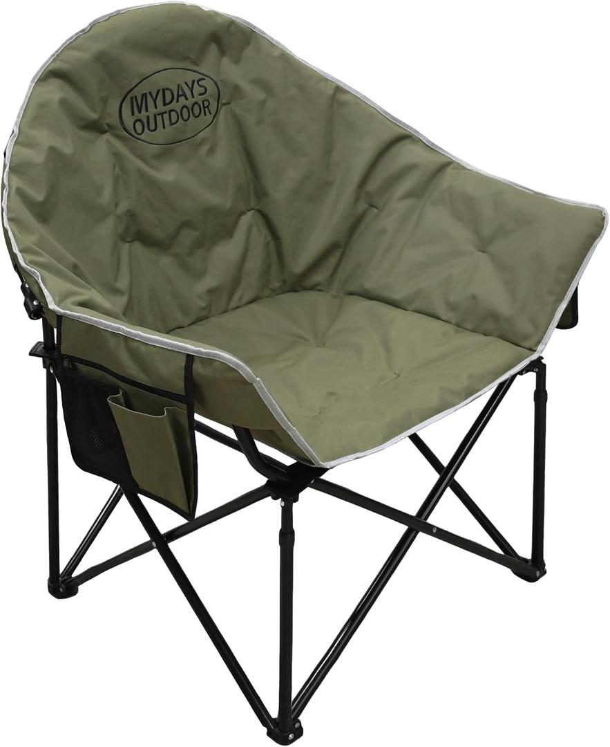 Oversized Camping Chair, Portable Folding Moon Chair with Side Pocket, Heavy Duty Outdoor Camping Chair for Adults, 400lbs Support (Green), 37 inches x 23 inches x 22 inches