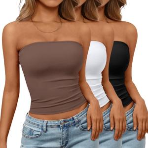 Trendy Queen Womens 3 Pack Strapless Bandeau Going Out Crop Tube Tops (L)