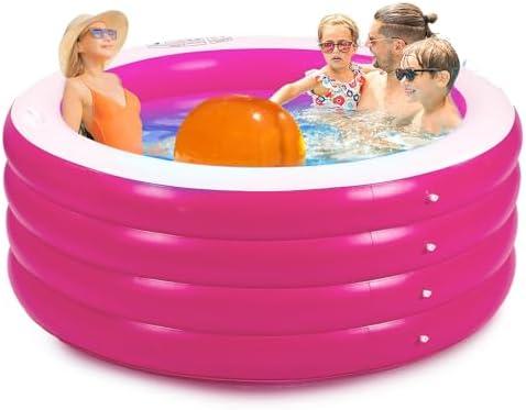 Biange Blow Up Pool, 72" X 30" Deep Round Inflatable Swimming Adult Pool, Backyard Inflatable Pool for Kids Swimming, Pink