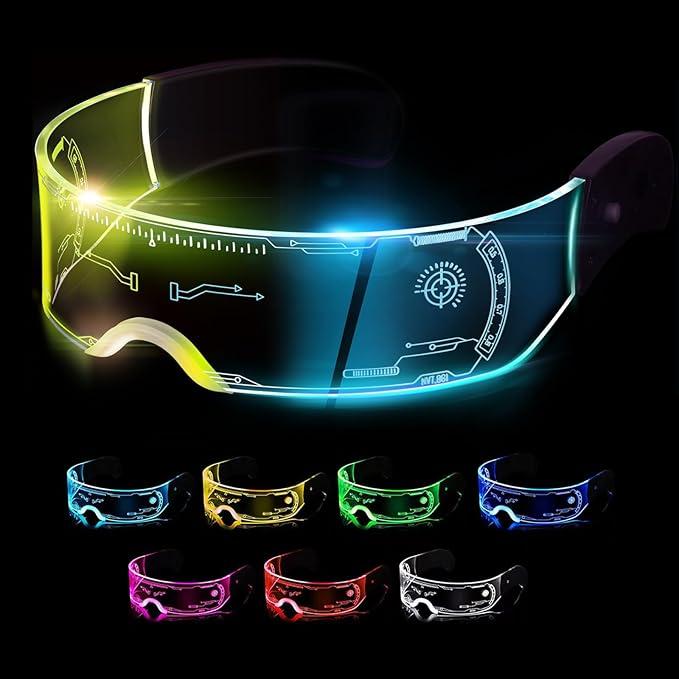 LED Visor Glasses 7 Colors Futuristic Glasses Light up Punk Accessories for Rave Party Costume