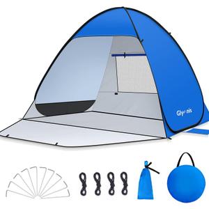 Glymnis Pop Up Beach Tent Beach Shade Tent for 1-4 Persons Sun Shelter UPF 50+ Enclose Zipper Door Portable Easy Up Beach Tent (EXP 08/12/26)