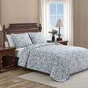 Tommy Bahama Home Quilt Set Reversible Cotton Bedding with Matching Shams, All Season Home Decor, Queen, Cape Verde Smoke Grey/Blue
