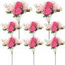 Ovveroche 8 Pack Pink, Hot Pink Peonies Artificial Flowers, Fake Silk Hydrangea Bouquet for Bridal Wedding Home Table Decor Reusable Dining Opening Ceremony Birthday Arrangement Faux Floral