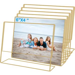 4x6 Gold Picture Frames, Clear Frameless Horizontal Picture Frames, 6 Pack Acrylic Self Standing Photo Frames for Wedding Table Numbers, Restaurant Signs, Photos and Art Display