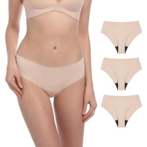 Washable Incontinence Underwear for Women, 1.8 oz Absorbency, Reusable & Leak Proof Seamless Mid Rise Briefs for Bladder Leakage, 3 Pack (Beige, M)