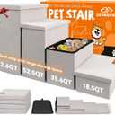 Dog Stairs with Storage 23" H, 4-Step Wider Dog Steps for High Beds Window, Folding Sturdy Pet Stairs Gift for Small/Medium/Large Old Dogs Cat, Ramp for Climbing Car Up to 200 lbs, Beige