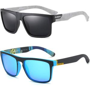 Retro Polarized Sunglasses for Men and Women Classic Vintage Square Sun Glasses UV400 Protection D918 (2 Pack(black&grey/Black+black/Blue))