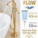 Freestanding Bathtub Faucet Stand Alone High Flow Brass Brush Gold Tub Filler, Free Standing Unique Bath Tub Faucet with Sprayer, Tub Shower Faucet Set (BG-Waterfall)