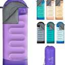 Sleeping Bags for Adults Kids - 3 Season Cold&Warm Weather Waterproof Camping Sleeping Bags - Lightweight Sleeping Bags for Camping Hiking Outdoor Travel (Pale Purple&Purple)