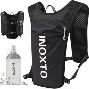 INOXTO Running Hydration Vest ,Lightweight Insulated Pack with 250ml Soft Flask Daypack for Hiking Trail Running Cycling Race Marathon for Women Men (standard, Black white)