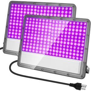 300W LED Black Light: 110V Plug-in UV Flood Light for Neon Glow Party, Halloween, Christmas Decor and Art Displays, IP65 Waterproof Blacklight for Outdoor or Indoor Use, 2 Pack