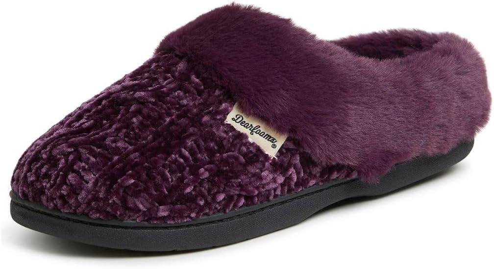 Dearfoams Women's Marled Cable Knit Chenille Clog with Wide Widths Slipper, AUBERGINE, X-Large Standard US