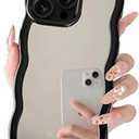 Jmltech for iPhone 16 Pro Max Case Cute Mirror Curly Women Girly Wave Frame Shape Silicone Shockproof Protective Phone Cases for iPhone 16 Pro Max Black
