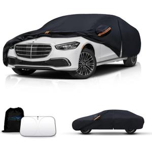 Waterproof Car Cover All-Weather, Heavy-Duty Outdoor Full Exterior Automobiles Snow Cover for Sedan 204-208 inch with Sun Visor,Zippered & Storage Bag - Black