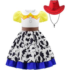 Cowgirl Costume Girls Cowgirl Dress Jessie Costume Halloween Party Princess Dress Up Outfit with Red Cowboy Hat (6-7 Years)